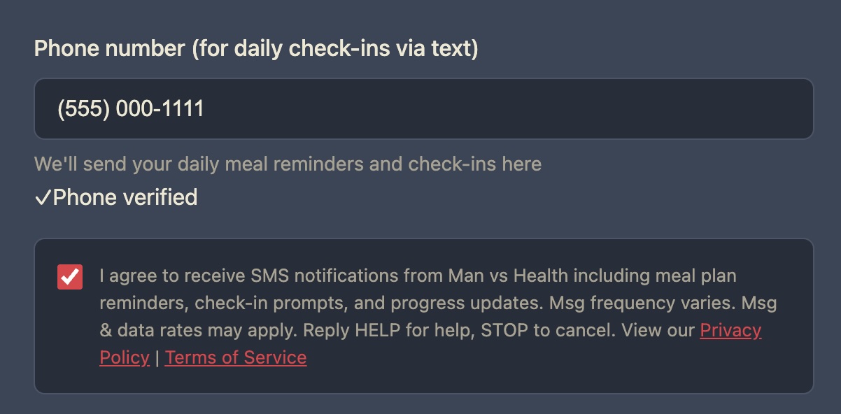 Step 3: Phone verified with SMS consent checkbox checked